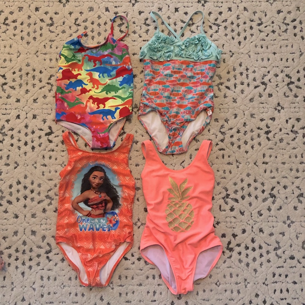 4 Girls Size 6 One Piece Swimsuits.
